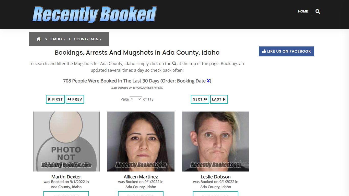 Recent bookings, Arrests, Mugshots in Ada County, Idaho - Recently Booked